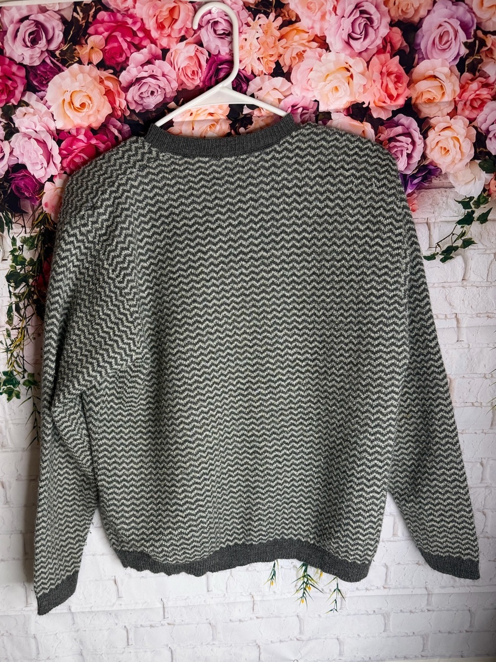 Alfred Dunner Gray & White Zigzag Knit Cardigan - Picture 3 of 5